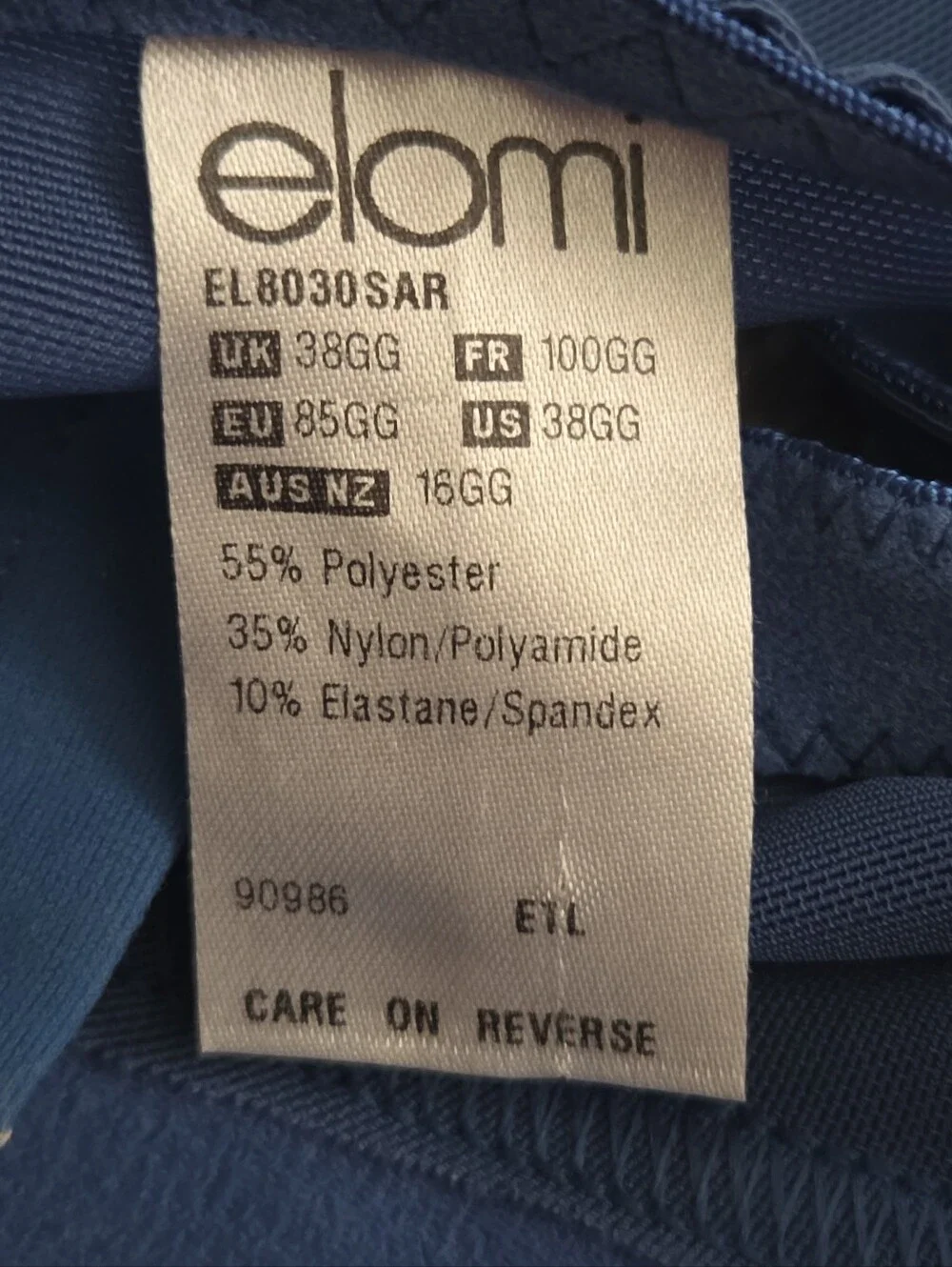 Elomi Caitlyn Underwire Side Support Bra Sapphire Blue Floral 38GG EL8030SAR